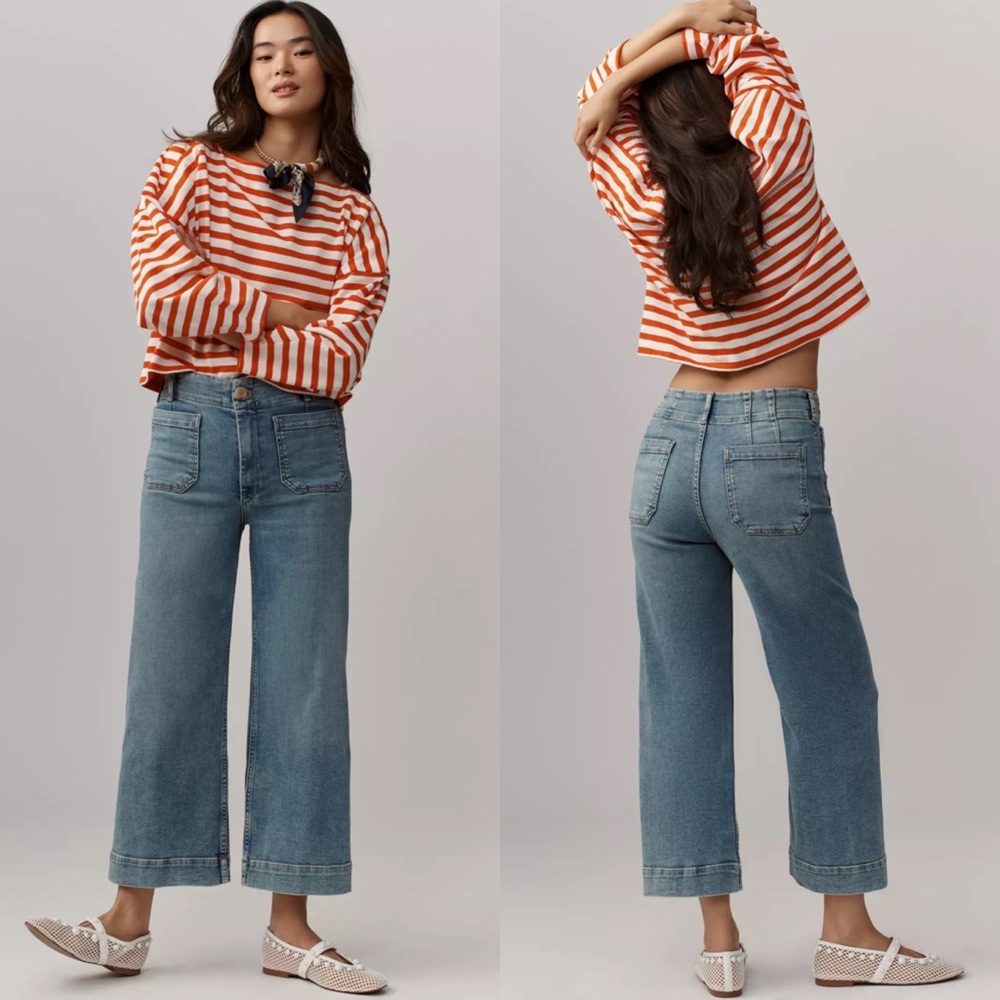 Maeve The Colette Crop High-Rise Wide-Leg Jeans Blue Algae Wash Size 29